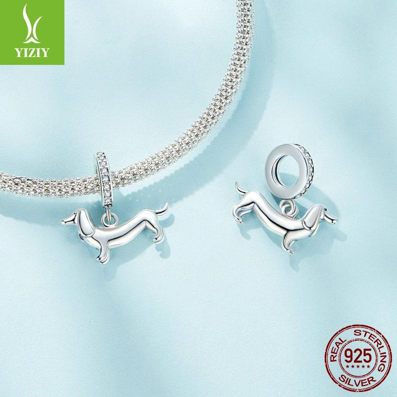 Popular Dachshund S925 Sterling Silver Pendant Accessories, Cute Puppy Animal Handmade Diy Bracelet Beaded