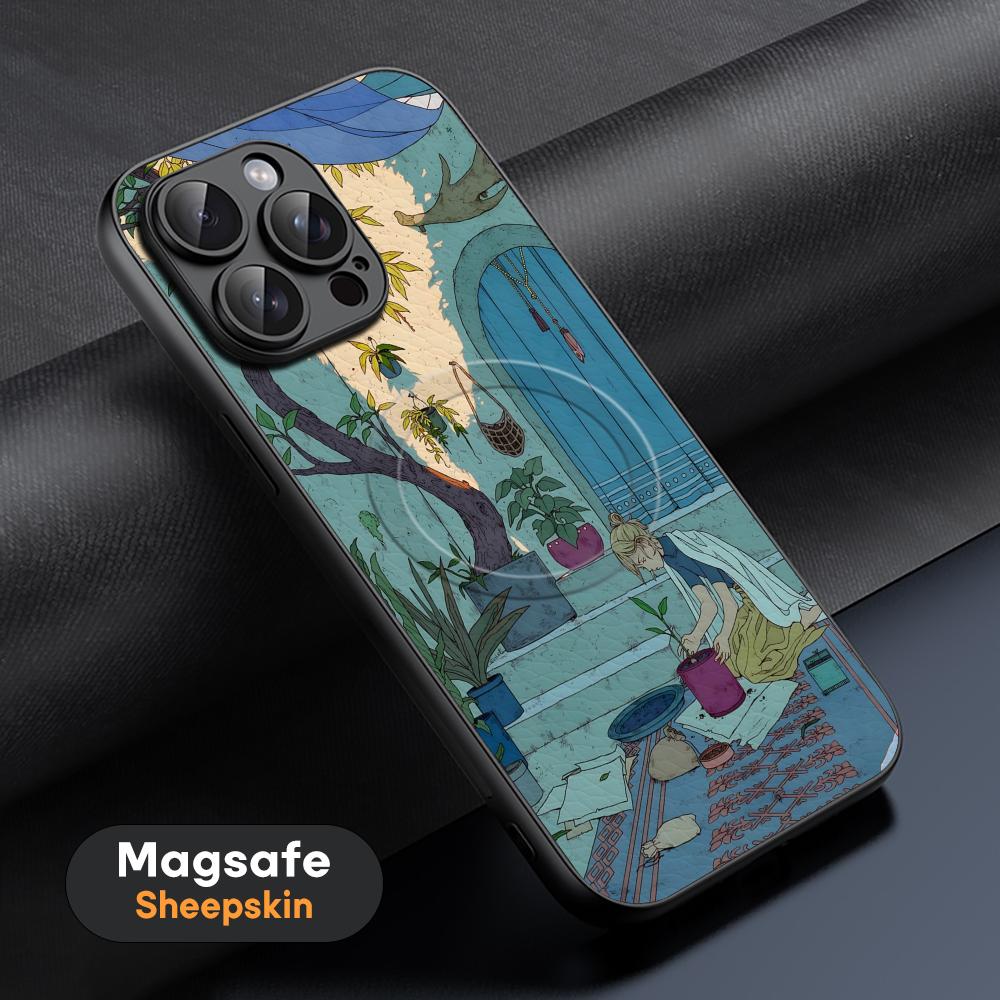 Art Lonomycin style Popular Phone Case For iPhone 17 16 15 14 13 12 11 Plus Pro Max High-end Luxury Magsafe Sheepskin