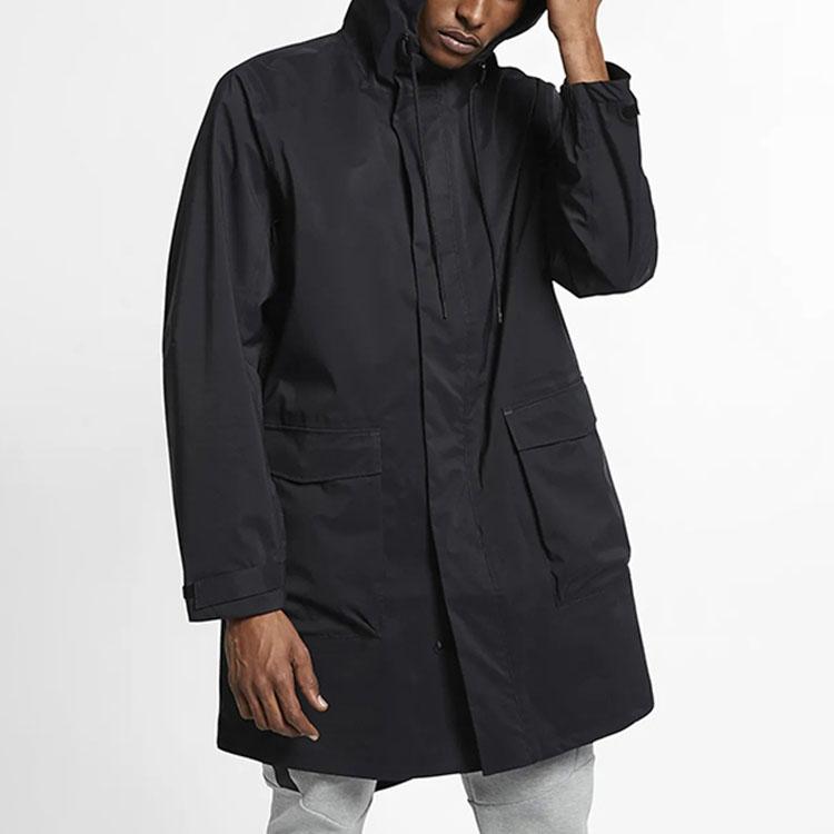 Nike Тренчкоты мужские черные с капюшоном умеренной длины AV8271-010
