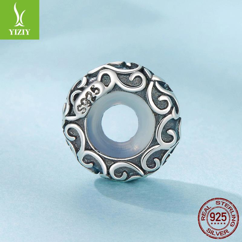 S925 Silver Roll Grass Pattern Silicone Positioning Bead Spacer, Retro Pattern Mini Bracelet Bead Spacer