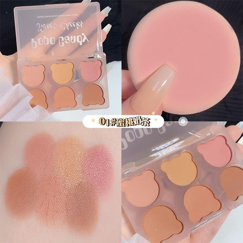 Шестицветная пластина Bear Blush Rouge Highlight Shadow Trimming Integrated Plate Face Makeup
