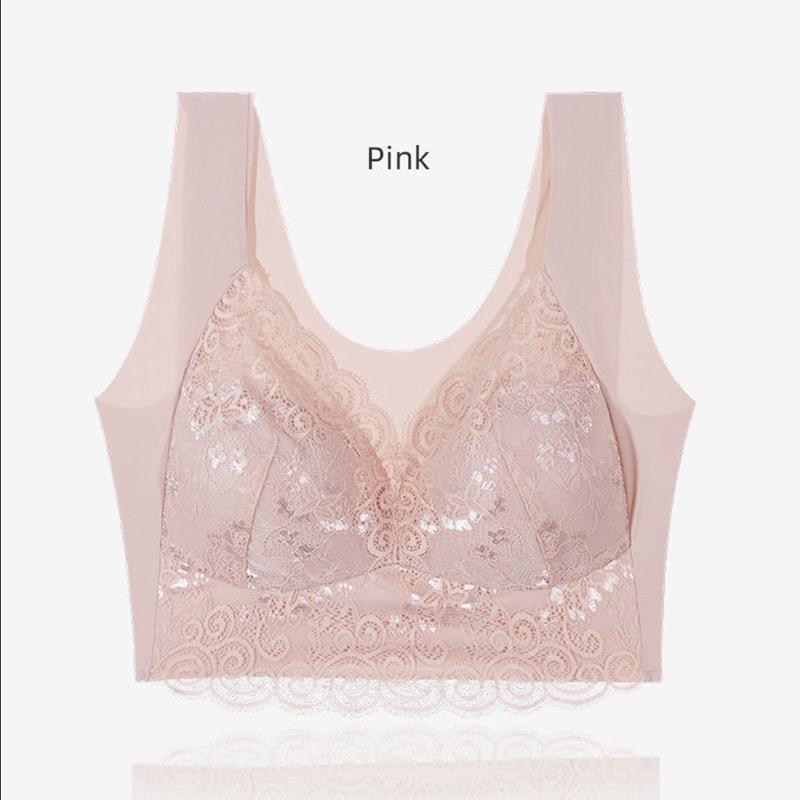 Сексуальное кружевное бесшовное нижнее белье в стиле жилета со сборками сбоку для сна без стального кольца, бюстгальтер большого размера