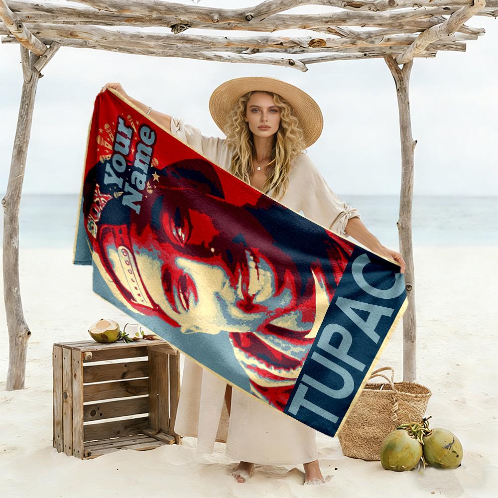 2pac Customize Your Name Beach Towel Super Soft Microfiber Quickdry Fabric Ideal for Travel Outdoor Swim Pool Yoga Surf Camping Hiking Gym Gift Holida