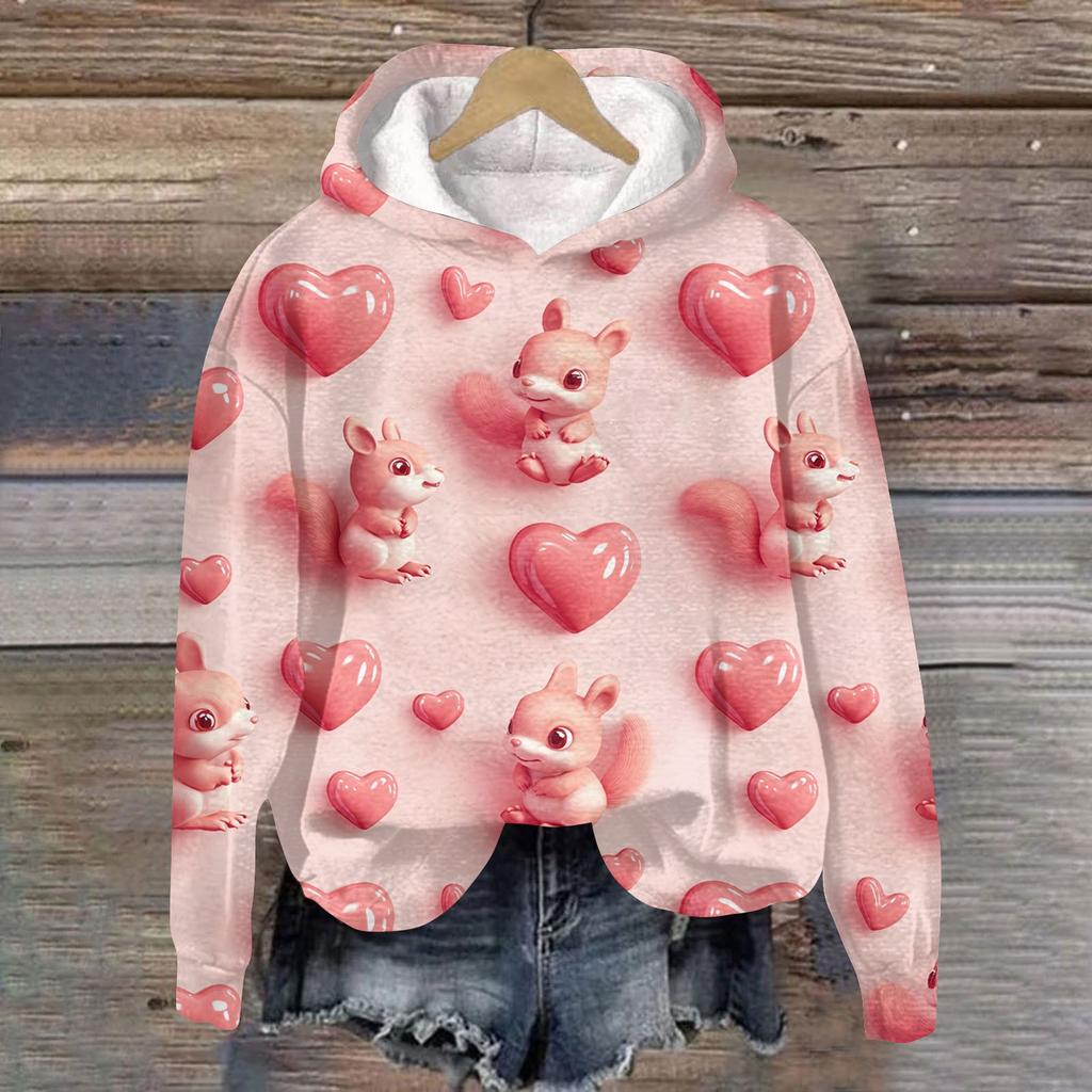 Women's Valentine's Day Printed Plush Warm Casual Jacket Sweater Winter Jacket
