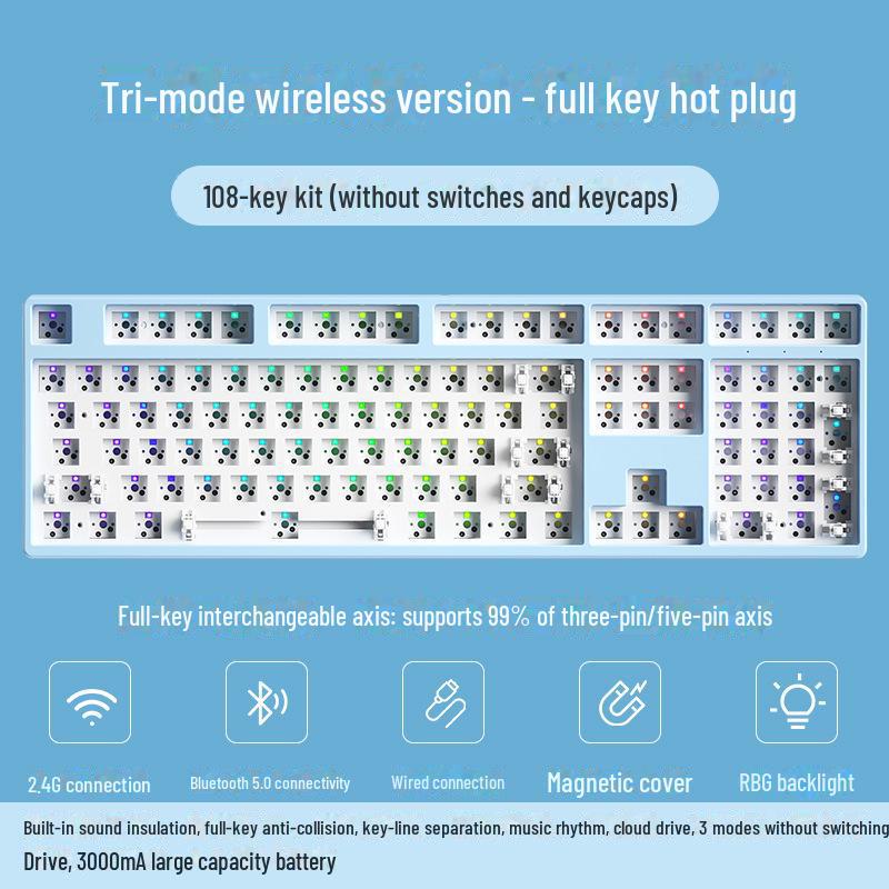 Беспроводная Bluetooth механическая клавиатура DIY Kit, RGB, три режима, 84-108 клавиш