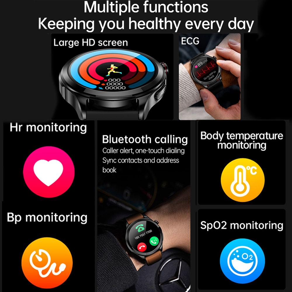 2024 AMOLED Новые ЭКГ+ППГ SOS экстренный вызов Смарт-часы Bluetooth вызов Монитор здоровья Часы сердечного ритма артериального давления Спортивные Смарт-часы для мужчин