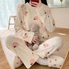 2 шт./комплект женский зимний пижамный комплект круглый вырез мультяшный медведь и персиковый узор длинный