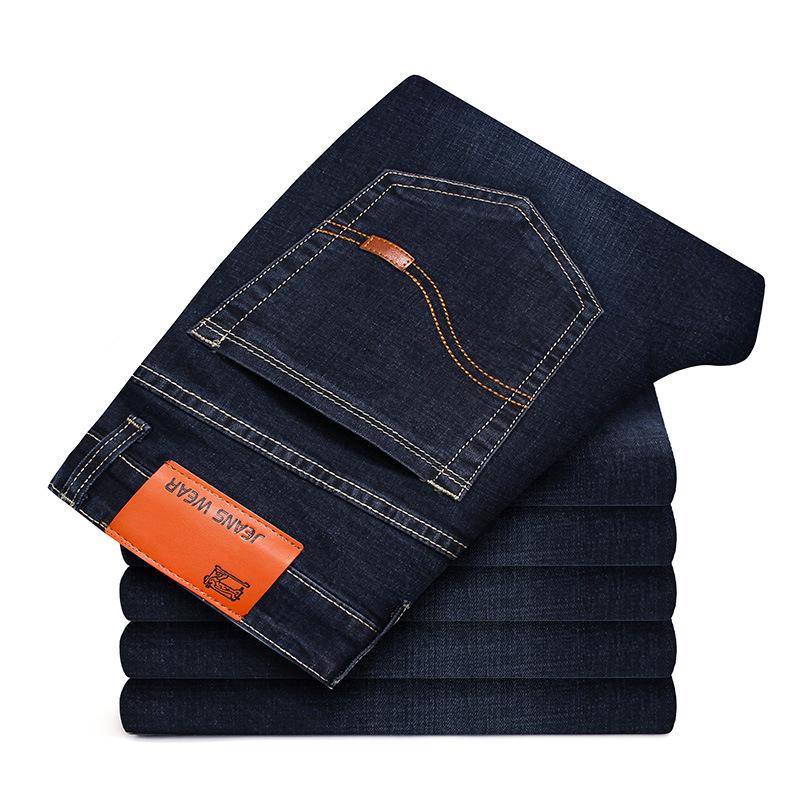 Новые стрейчевые джинсы Мужские Классические Повседневные Деловые Зауженные Брюки Черные Синие Прямые Мужские Брендовая Одежда Штаны 28-40