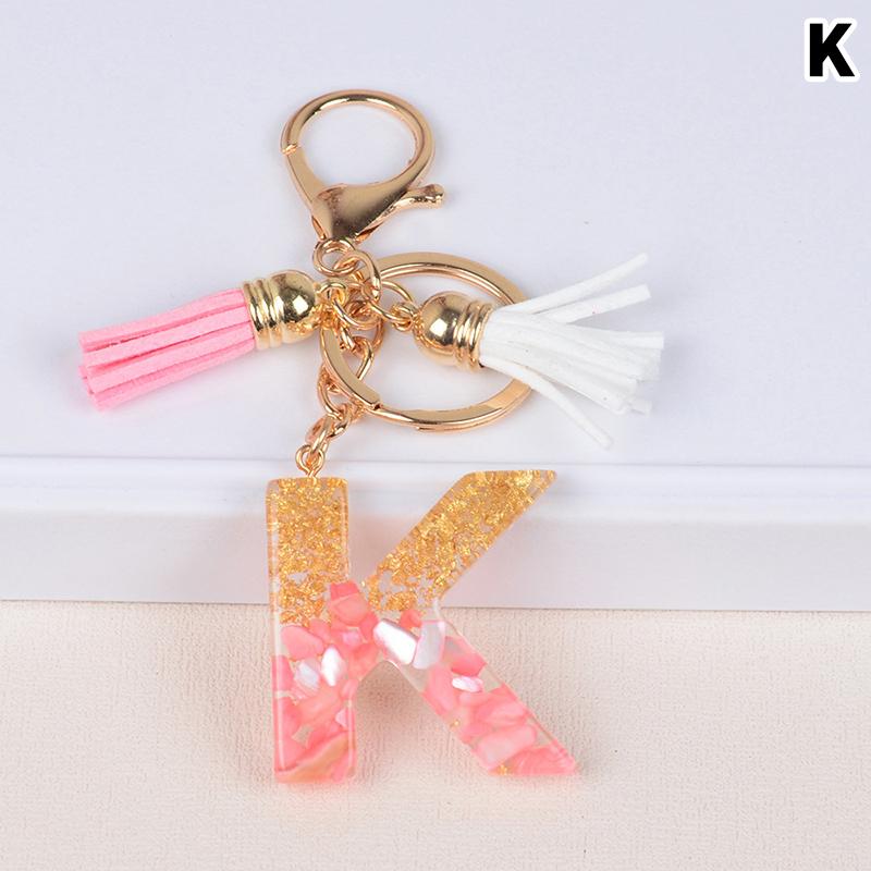 Материал из смолы с кисточкой, брелок с буквами алфавита, блестящий брелок, брелок с буквами, кулон на сумку, брелок с золотой фольгой и камнем