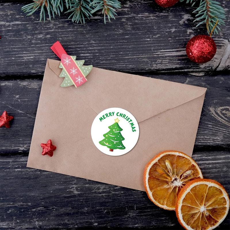 Christmas Stickers Roll 500 Pcs 1 Inch Merry Christmas Stickers Happy Christmas Stickers for DIY, Envelope Seals Boxes Cards Party Favor Decorations