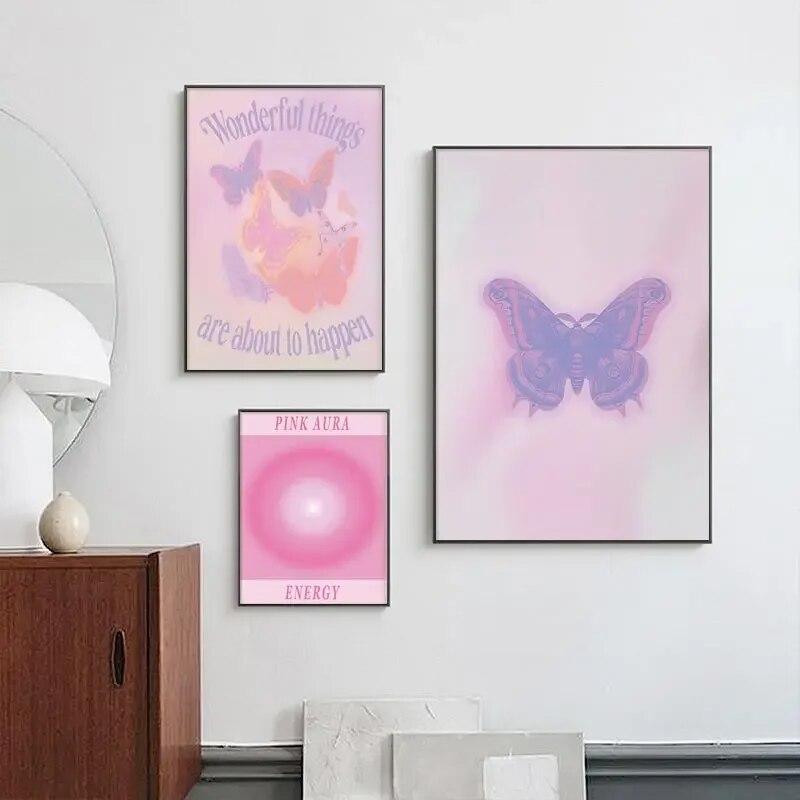 Абстрактная розовая аура градиентный плакат ангел духовное настенное искусство фиолетовая бабочка холст живопись эстетика принт картина домашний декор