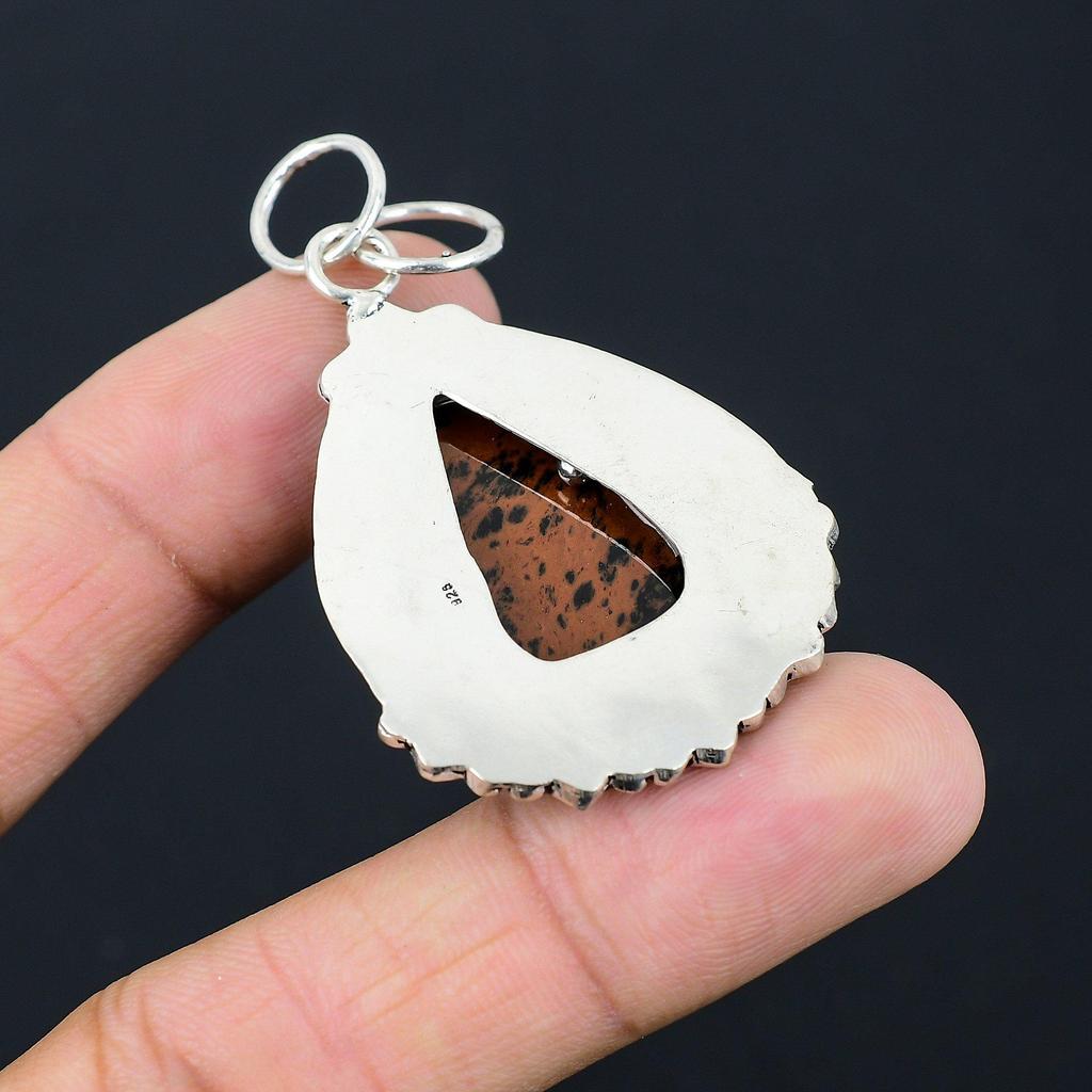 Friendship Day Sale Pear Mahogany Obsidian Stone New Pendant Jewelry 925 Silver