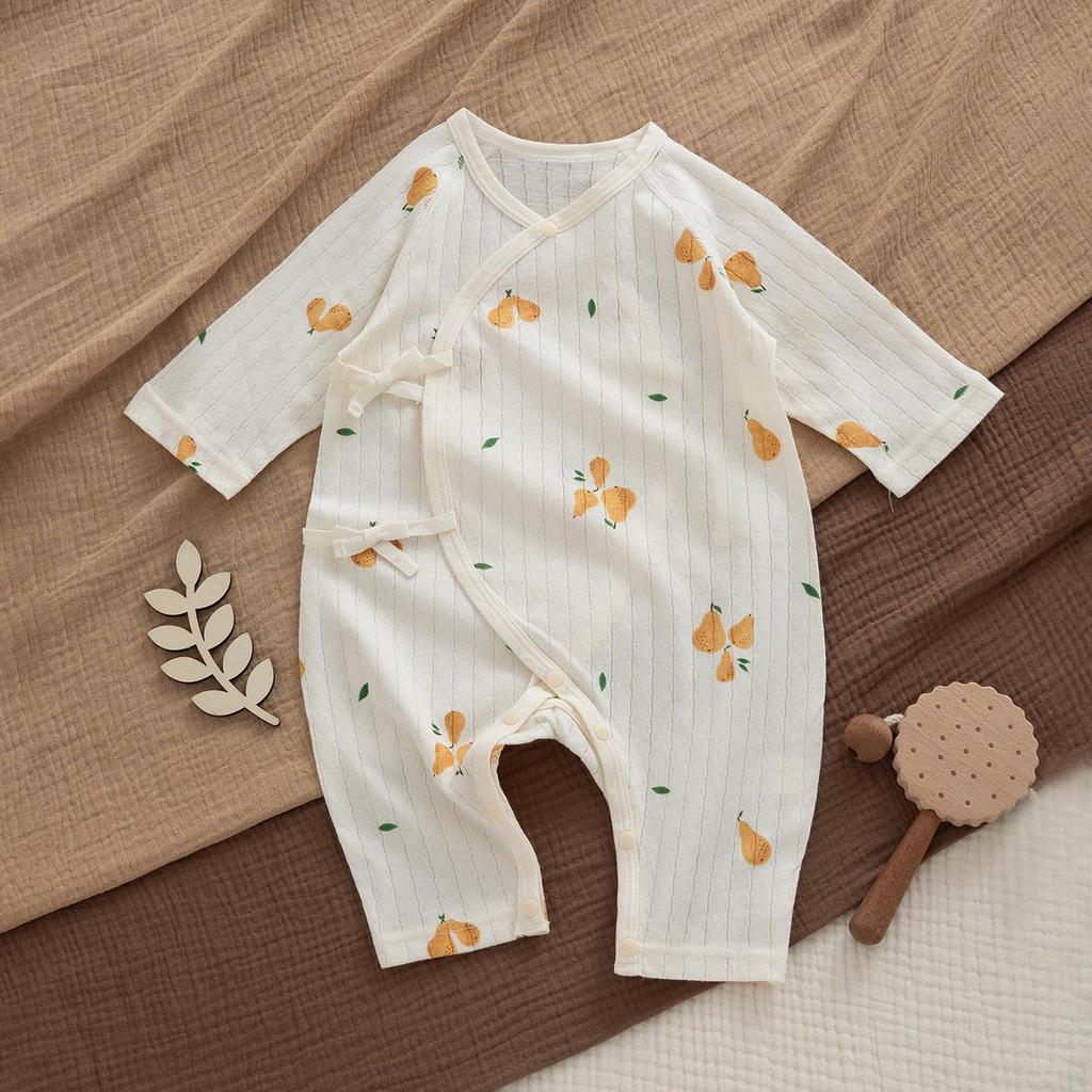 Новорожденный Ультратонкий Хлопковый Комбинезон с Длинным Рукавом и Защитой Животика - Дышащий, Класс А, Идеален для Лета и Помещений с Кондиционером.