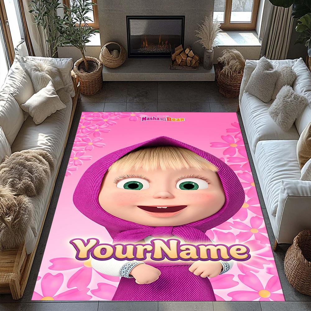 Masha Bear Personalized Text Floor Rug Office Rug Perfect for Balcony Living Rooms Foyer Outdoor Anti-slip Rug Office home decor