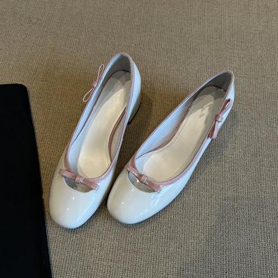 Весенне-осенние новые туфли на толстом каблуке, женские туфли на среднем каблуке с бантом, в цветовой гамме