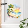 Island Style Home Decor Sunset Palm Tree Seaside Wall Decal, Watercolor Summer Beach Landscape Sticker, Removable Waterproof Mural Tropical