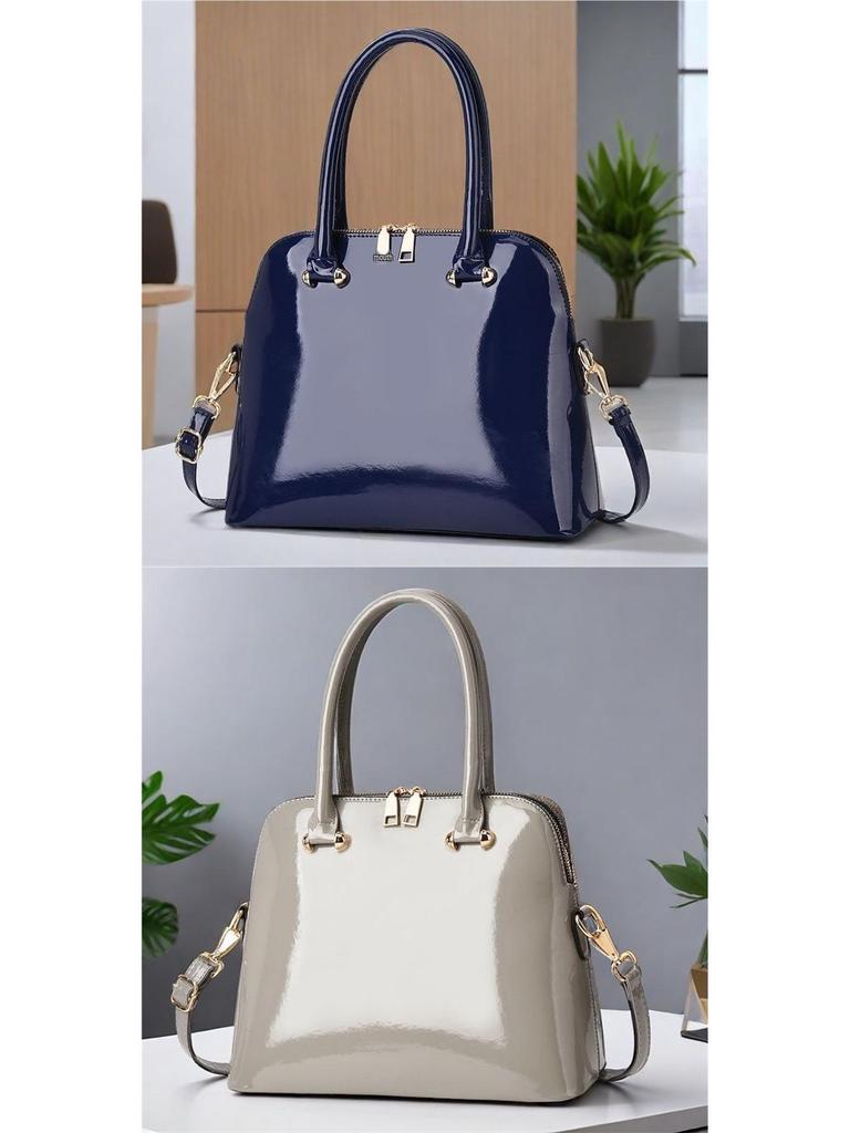 Женская лаковая сумка-тоут 2025: Универсальная европейская и американская модная сумка, ручная, на плечо или через плечо, красного и черного цвета.