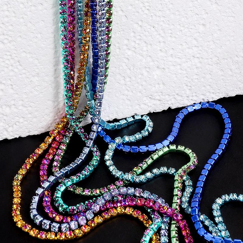 Colors Magic Volcano 5yd 10yd/roll Rhinestones Trim Cup Chain Strass Decorative Applique Crystal Trimmings For Needlework