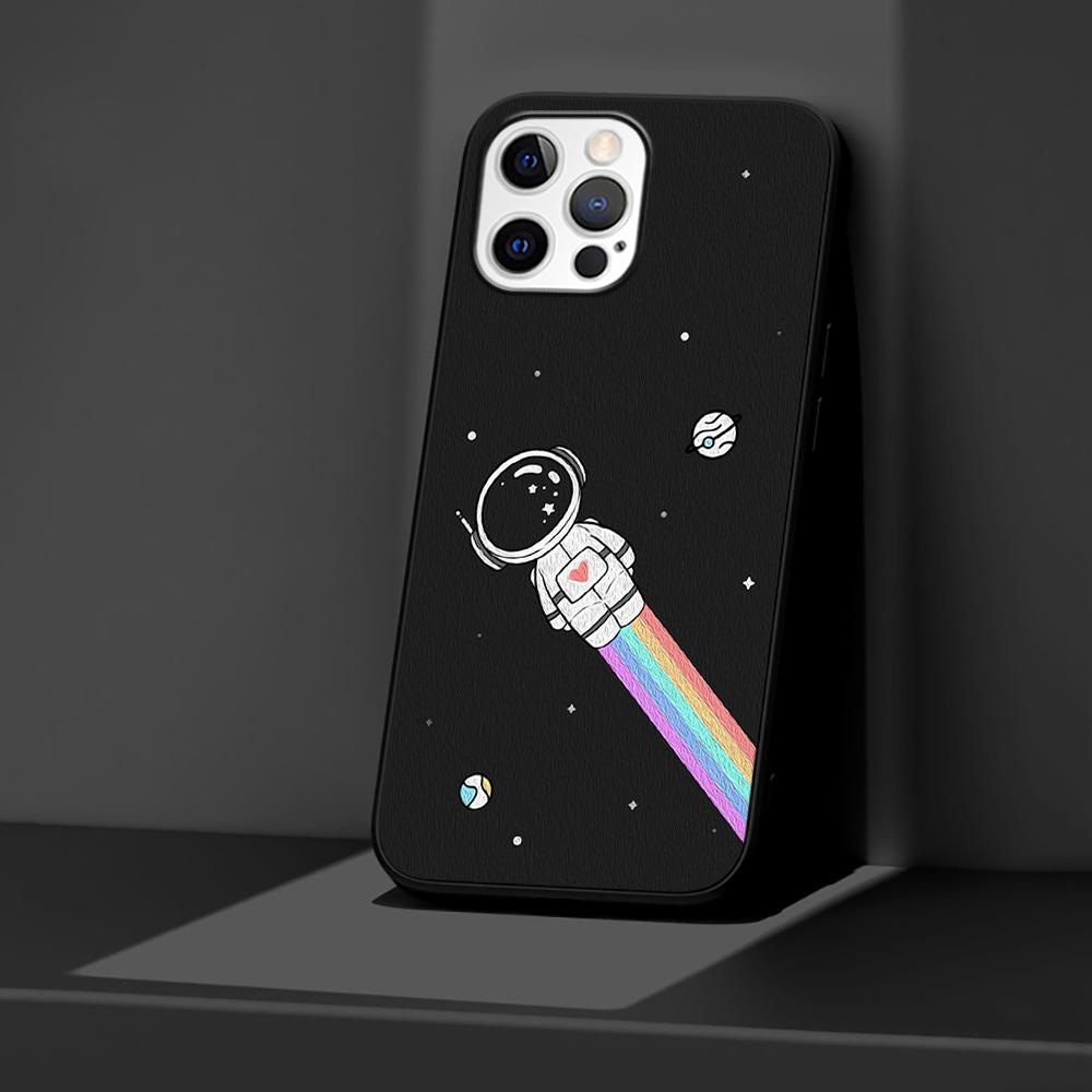 Чехол с милым астронавтом с рисунком для Apple iPhone 14 11 13 12 Pro Max XR 7 8 + SE 2020 XS 6 6s Plus 5 5S, черный силиконовый чехол для телефона