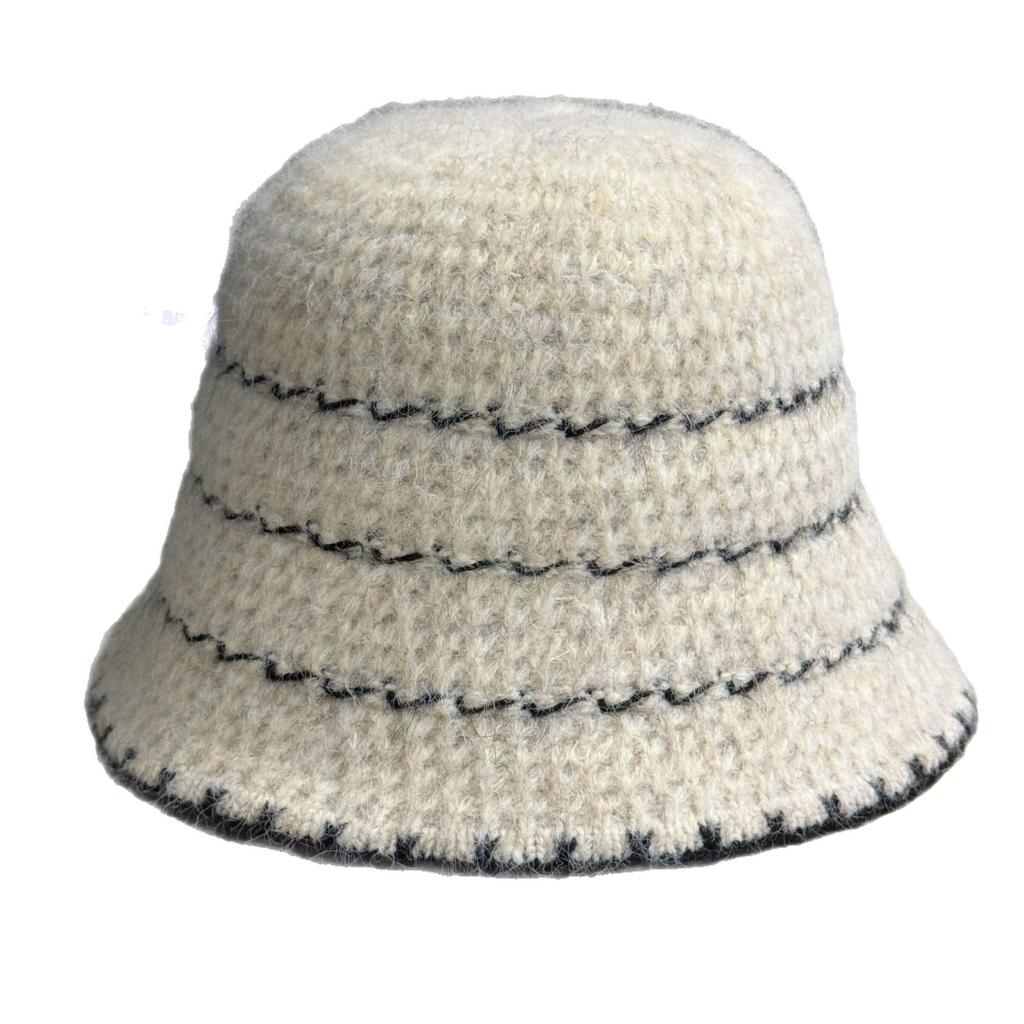 Korean-style autumn and winter fisherman hat for women, new versatile color-blocking design, makes the face look smaller, knitted bucket hat,
