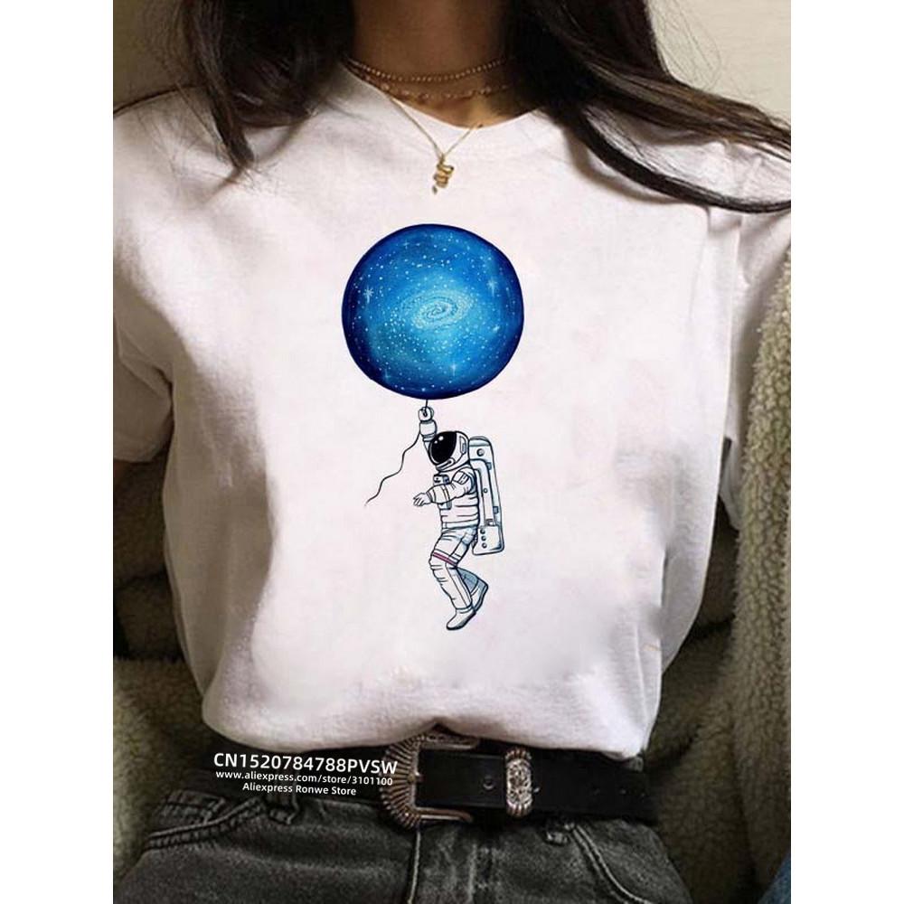 Women Moon Harajuku Funny 90s Girl T Shirt Cartoon Graphic Printed Black Ladies T-shirt Casual Woman Shirt Kawaii Tee Shirt