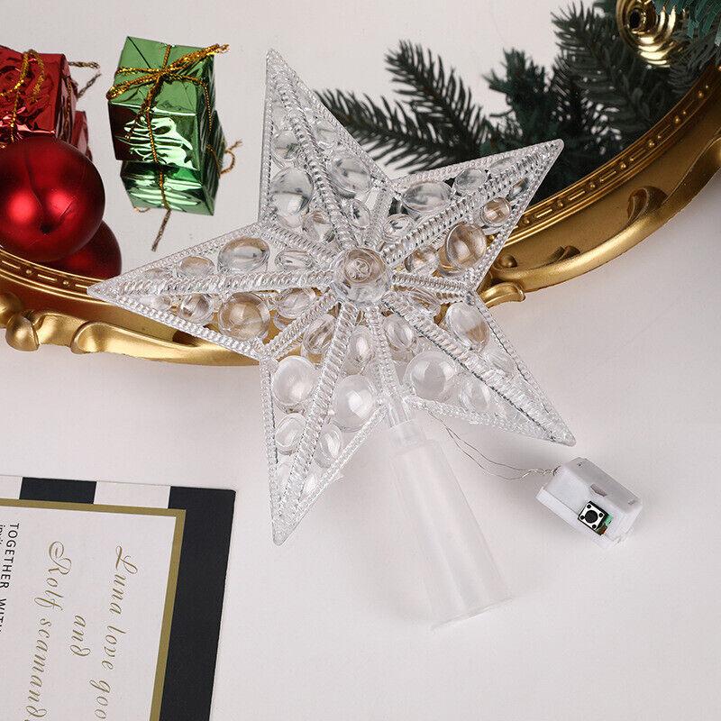 Glitter Star Christmas Tree Topper with LED Light Decor Xmas Tree Top Ornament