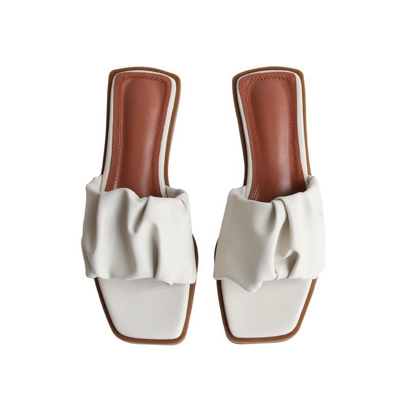 Огромные мягкие ~ Прилив, наступающий на дерьмо, сморщенные квадратные головки, прохладные тапочки с открытым носком, женская летняя верхняя одежда, односложные тапочки