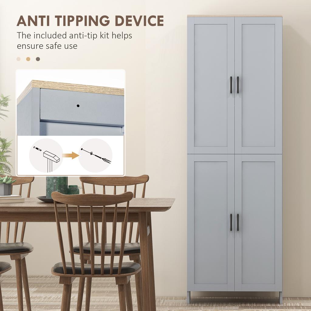 Freestanding Kitchen Cupboard 4 Door Storage Cabinet With Adjustable Shelves Modern Kitchen Pantry For Dining Room 170cm Grey