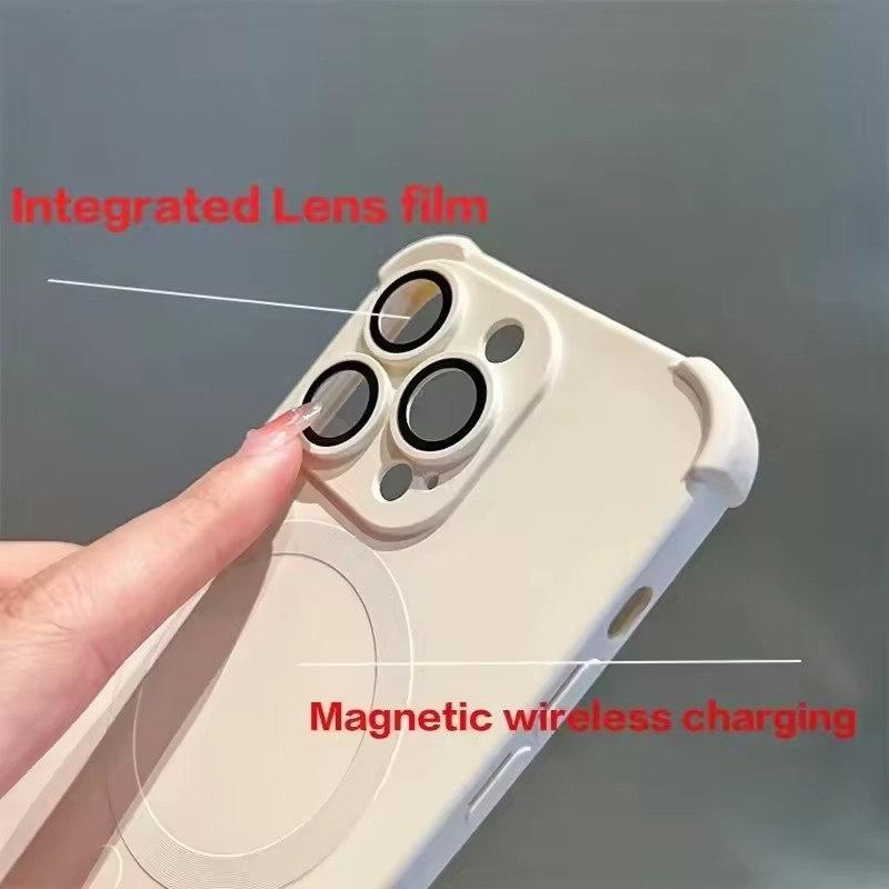 Силиконовый противоударный мягкий чехол для iPhone16 15 13 12 14 16Pro Max 16Plus для беспроводной зарядки Magsafe, защитные чехлы для объектива