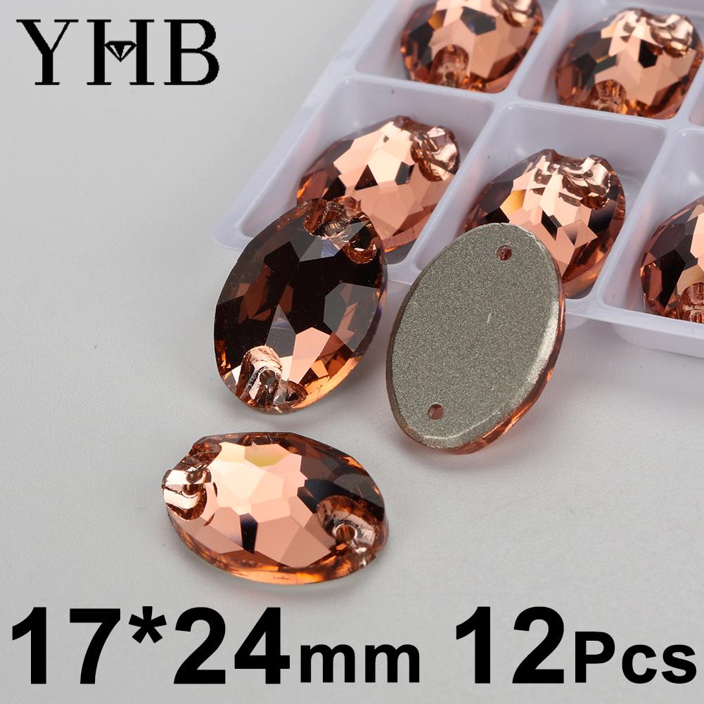 YHB T362 Light Peach Galactic Lemon Drop Glass Crystal AB Sewing Stones Flatback Sew on Rhinestones for Garment Clothes Bags
