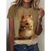 Cute Cat Dog Women's T-Shirts 3d Animal Print Daily Tshirt Funny Casual Ladies Short Sleeve O Neck Female Clothing Top