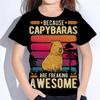 Детская футболка с принтом капибары Белые футболки Детские футболки с рисунком Летняя одежда для мальчиков с круглым вырезом Детская футболка с модным рисунком для детей