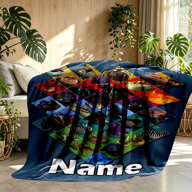 Custom Name Personalized How to Train Your Dragon Print Blanket, Home Decor, Bedroom, Sofa, Camping, Couch, Gifts for Birthday Christmas