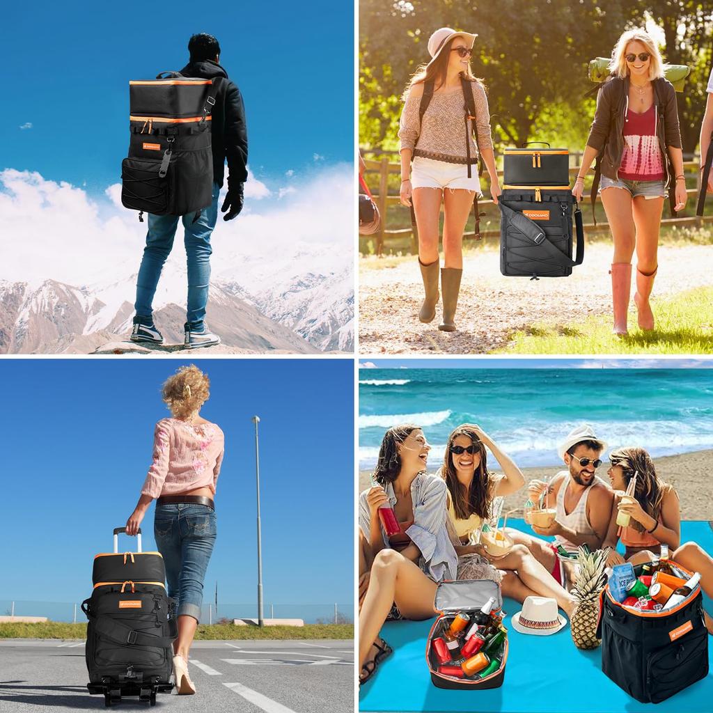 Odoland 35L Soft Cooler Bag with Wheels, All-Terrain Cart Included, Large Capacity, Insulated, Leak-Proof, Foldable Fishing Cooler for Camping,