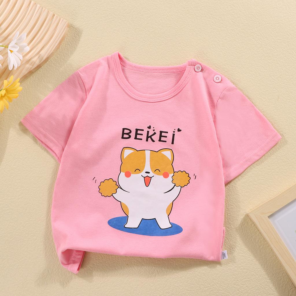 Children's Round Neck Pure Cotton Fun Short Sleeved Boys and Girls