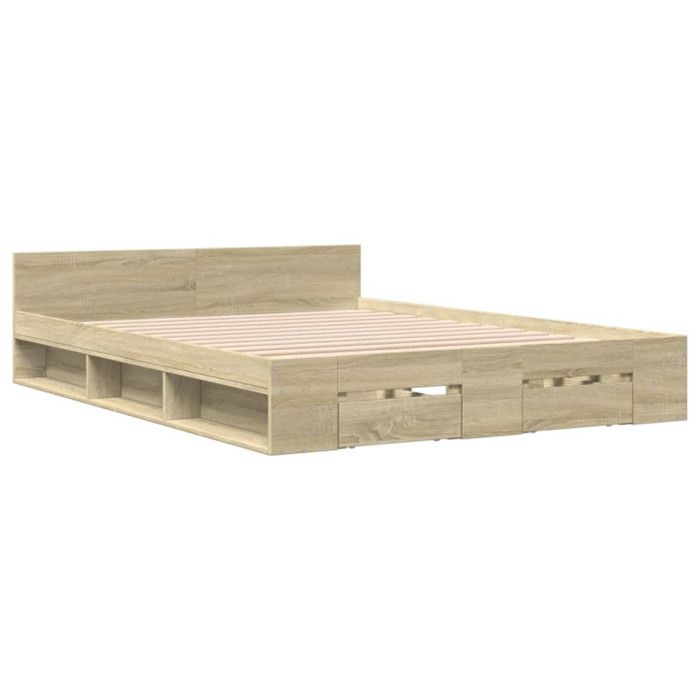 VidaXL Bed Frames and Drawers Sonoma Oak 140x190 Cm Engineered Wood, Bed, Storage Bed, Double Bed Frame, Bed 3280764
