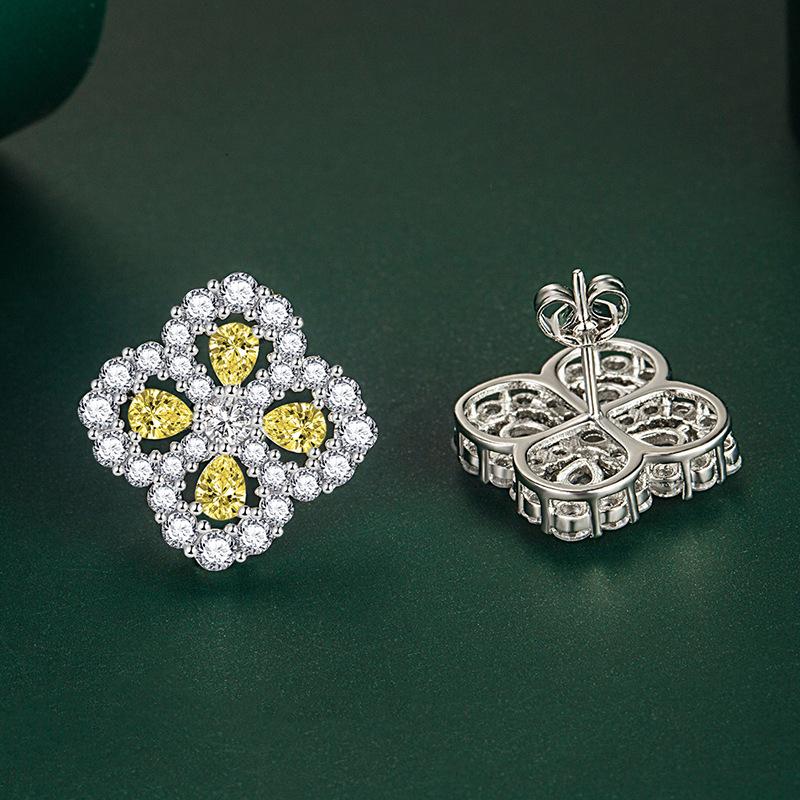 BELLA BOX S925 Серебряные иглы со стразами, полые серьги с четырьмя листами клевера, серьги сладкого и свежего цвета, аксессуары для вечеринок