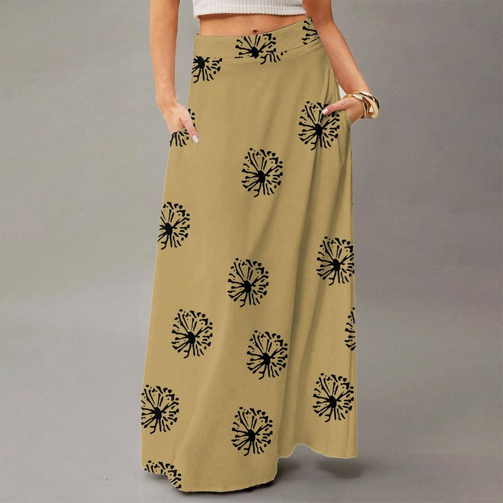 Женская повседневная складная юбка-макси с принтом в горошек, высокой талией и карманом, с драпировкой