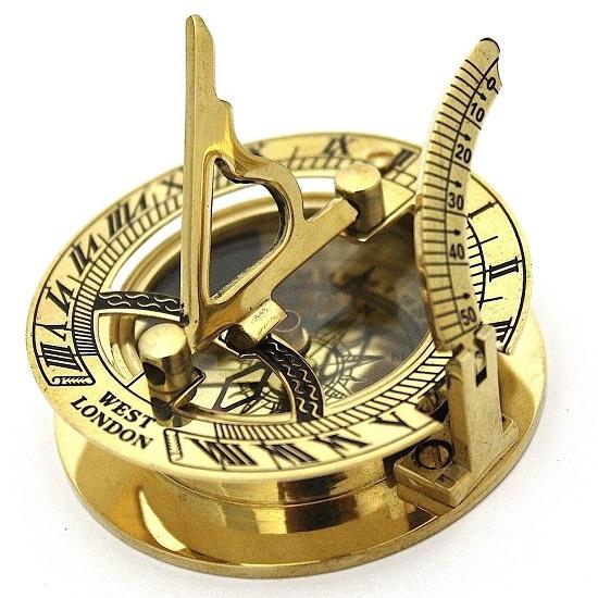 Brass Sundial Compass  Solid Brass Pocket West London with Wooden Box   Home Decor Gifts
