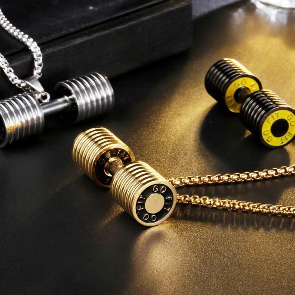 Alloy Fitness Dumbbell Necklace Hip-Hop Pendant Jewelry New Gym Dumbbell Barbell Chain  Men Women