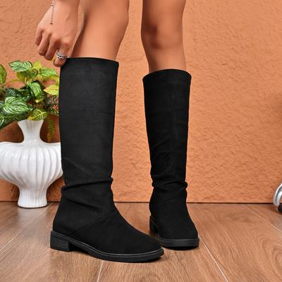 Зимние замшевые удобные элегантные ботинки для женщин модные новые с круглым носком сексуальные на толстом каблуке повседневные высококачественные ботфорты