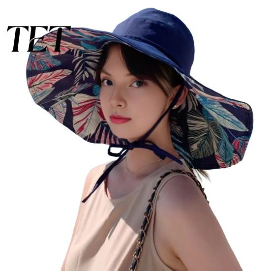 Stylish Summer Accessory for Women Sun Hat, Wide Brim Double Side Beach UV Protection Hat with Adjustable Lace, Windproof Foldable Trendy Holiday