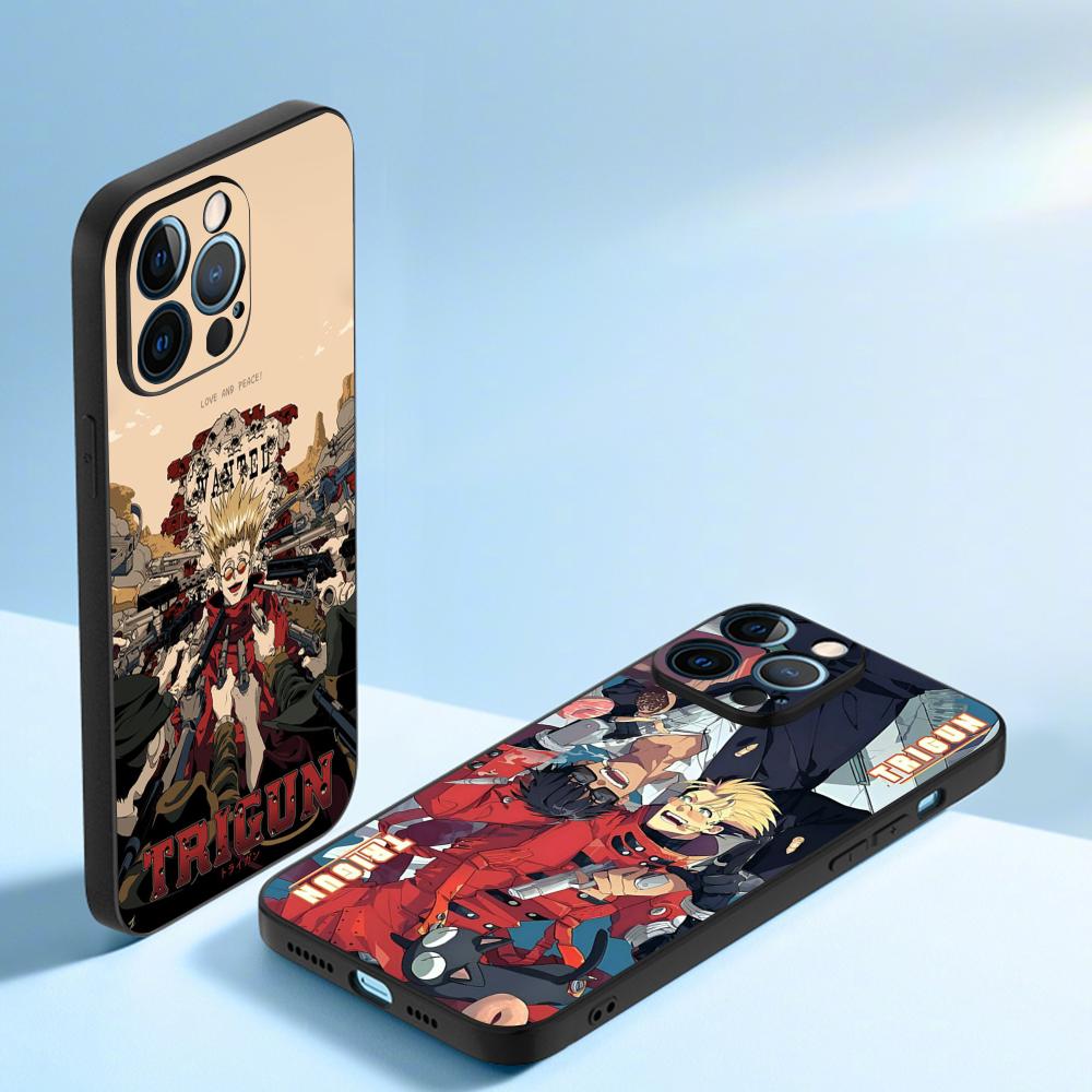 Классический японский аниме-узор Trigun Чехол для телефона Для iPhone 16 16e 15 14 13 12 11 Plus Mini Pro Max Мягкий черный Ударопрочный Чехол