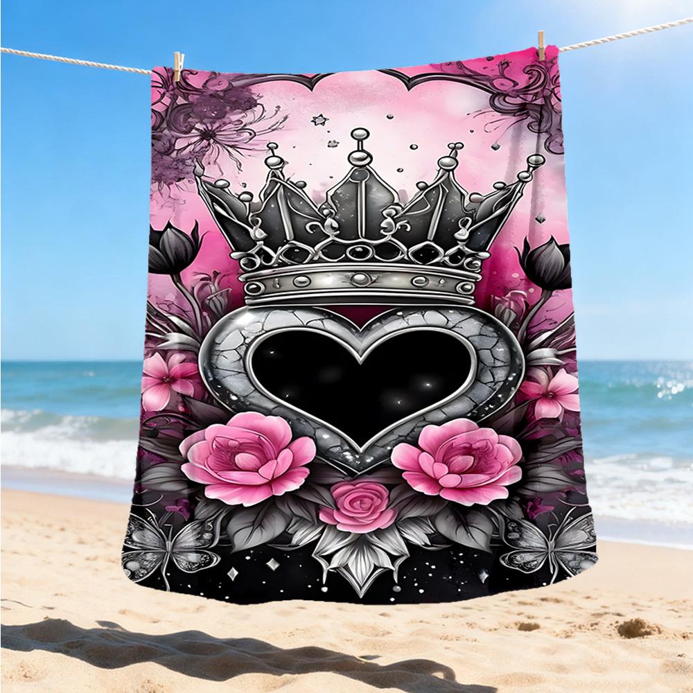 1pc Crown Heart Floral Decor Outdoor Flannel Blanket Soft All Season Polyester Throw , Perfect for Picnics & Travel , Picnic Accessory