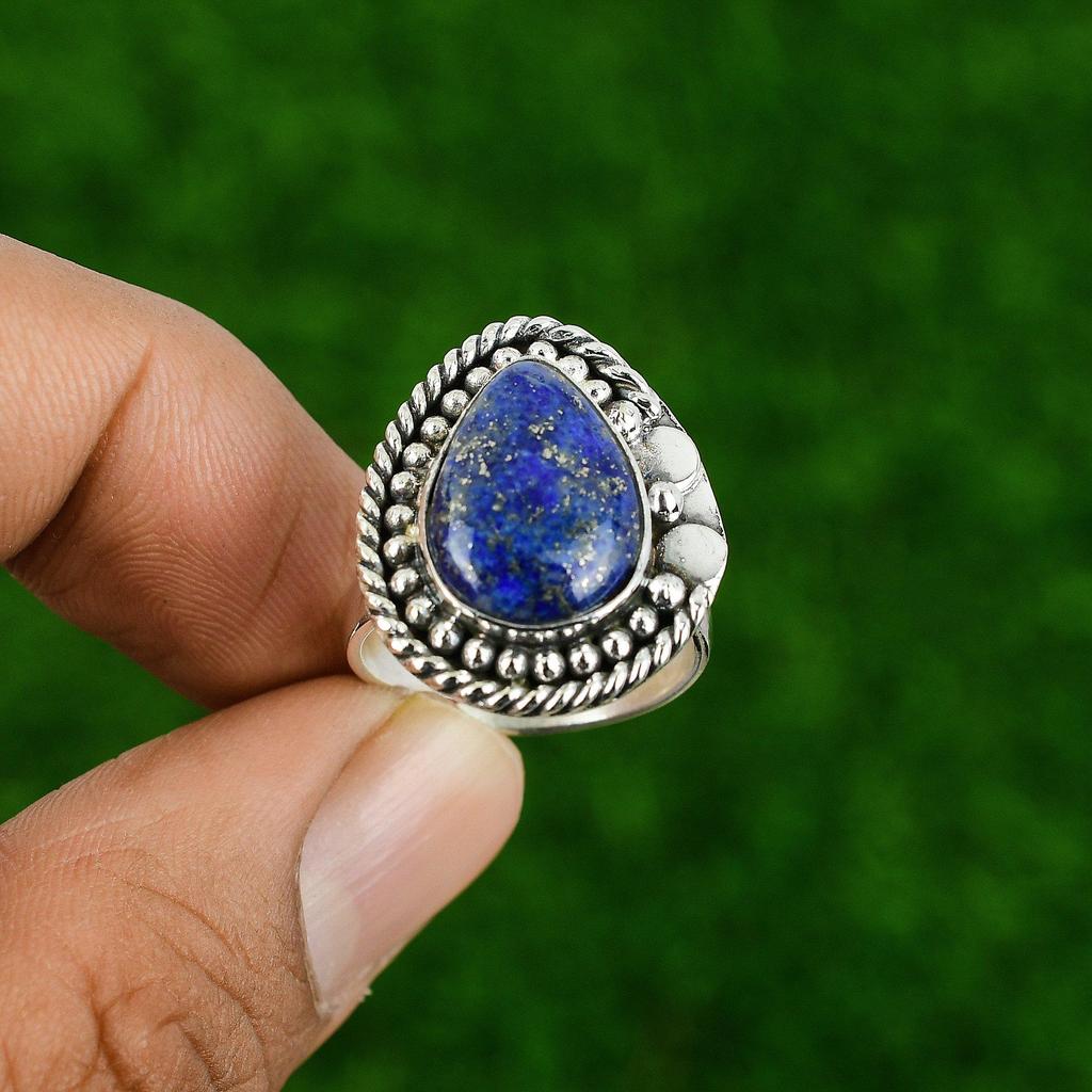 Gift For Women Multi Stone Adjustable Ring 925 Silver Natural Lapis Lazuli