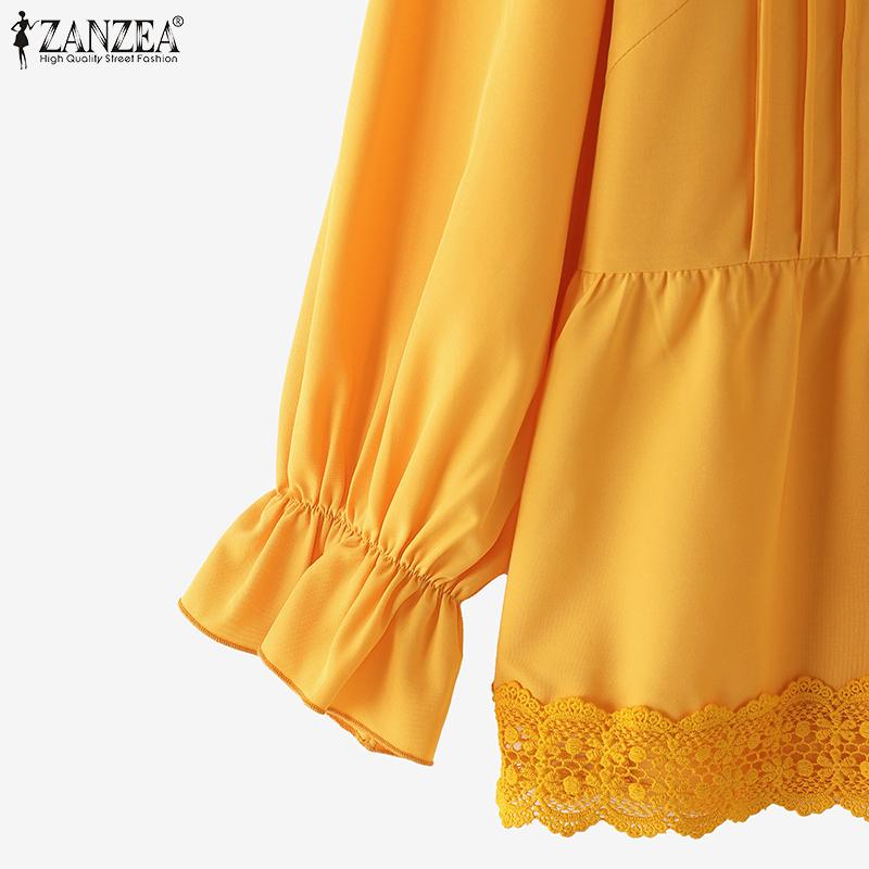 ZANZEA Женские повседневные кружевные лацканы с длинным рукавом блузки
