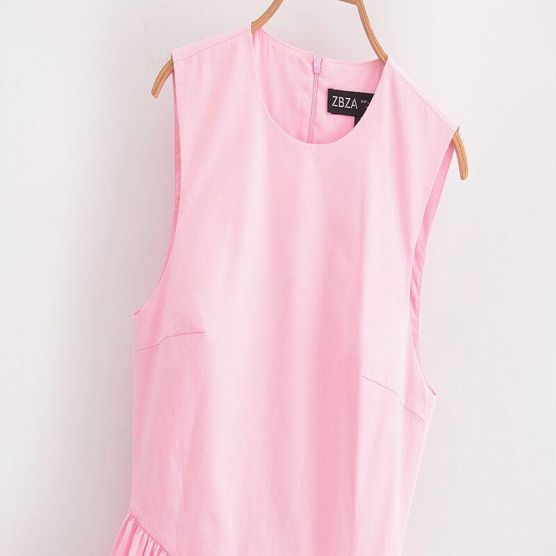 Fashion Style 2024 Autumn New Women's Clothing Pink Loose Sleeveless Short Waist-Tight Dress 8424250