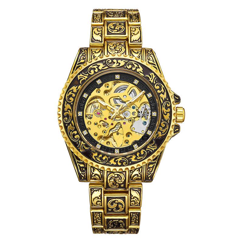 GUCAMEL новый стиль мужские модные полые ретро резные механические часы