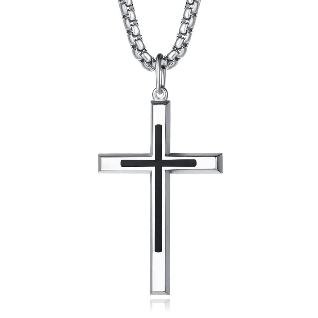 Cross Necklace Silver 925 Cross Pendant Stainless Steel 316L Surgical Stainless Steel Chain 60cm Amulet Accessory Black Christmas Present Gift