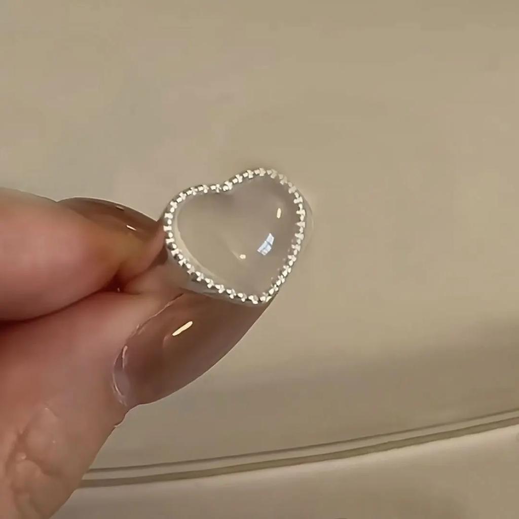 Vintage Silver Color Love Heart Ring for Women Girl Trendy Simple Temperament Sweet Wedding Bride Aesthetic Jewelry Gift